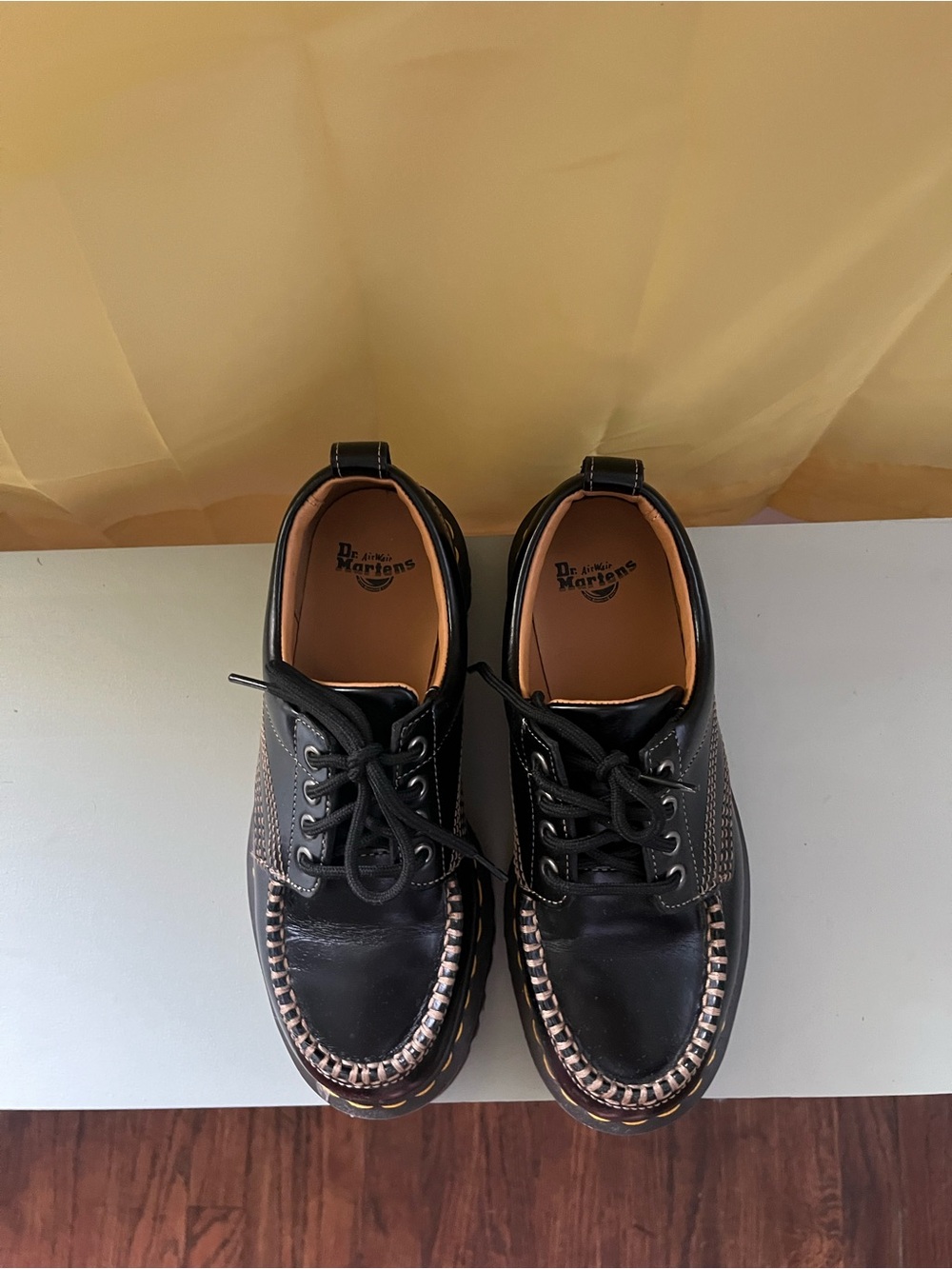 Dr. Martens ‘Lowell’ Black Leather Lace-Up Moc Toe Oxfords